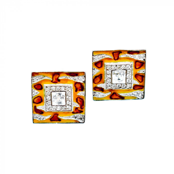 Sky Jewelry Серебряные серьги-гвоздики с эмалью и фианитами