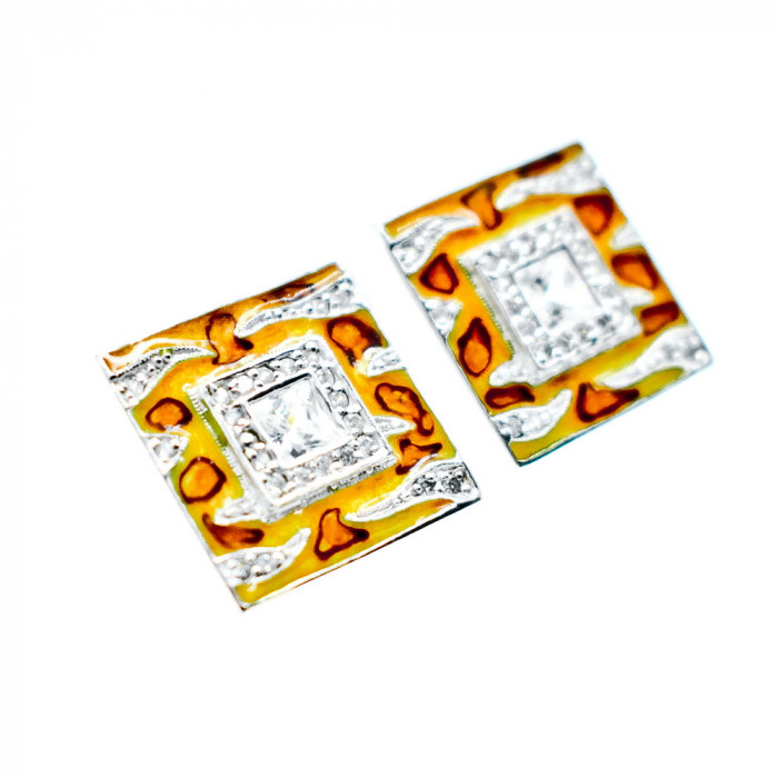 Sky Jewelry Серебряные серьги-гвоздики с эмалью и фианитами