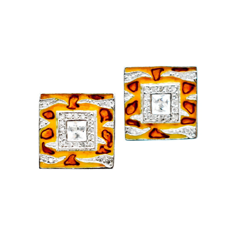 Sky Jewelry Серебряные серьги-гвоздики с эмалью и фианитами