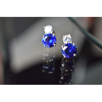 Sky Jewelry Серебряные серьги-гвоздики с камнем Сапфировая Шпинель и фианитом