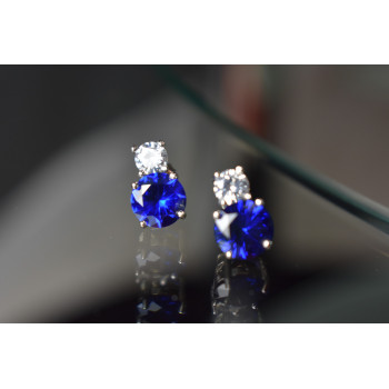 Sky Jewelry Серебряные серьги-гвоздики с камнем Сапфировая Шпинель и фианитом