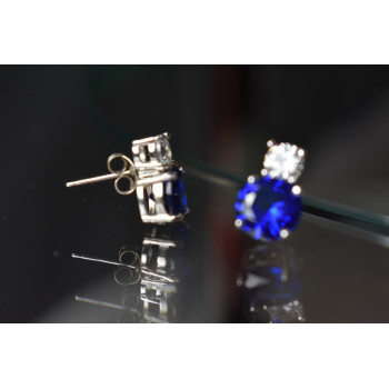 Sky Jewelry Серебряные серьги-гвоздики с камнем Сапфировая Шпинель и фианитом