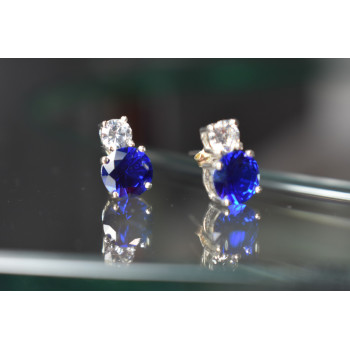 Sky Jewelry Серебряные серьги-гвоздики с камнем Сапфировая Шпинель и фианитом