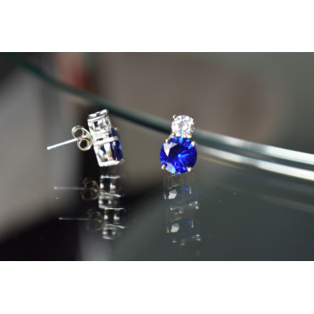 Sky Jewelry Серебряные серьги-гвоздики с камнем Сапфировая Шпинель и фианитом