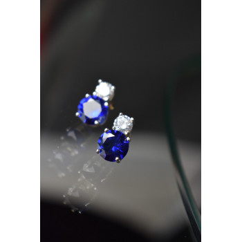 Sky Jewelry Серебряные серьги-гвоздики с камнем Сапфировая Шпинель и фианитом
