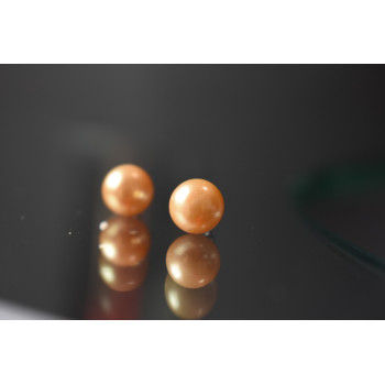 Sky Jewelry Серебряные серьги-гвоздики  с жемчугом оранжевого цвета