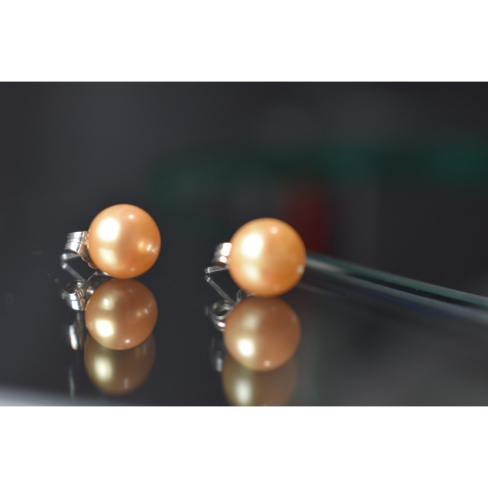 Sky Jewelry Серебряные серьги-гвоздики  с жемчугом оранжевого цвета