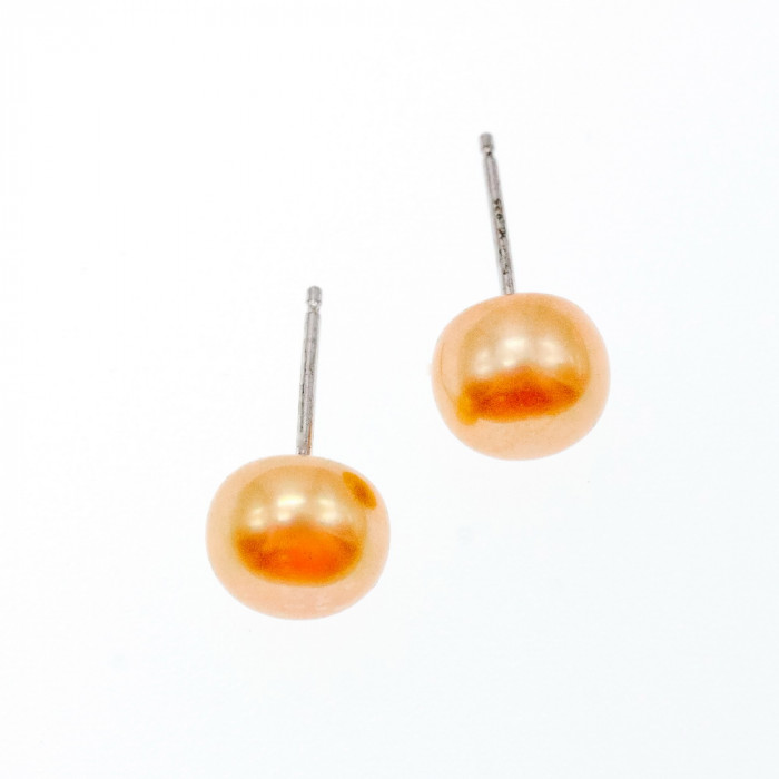 Sky Jewelry Серебряные серьги-гвоздики  с жемчугом оранжевого цвета