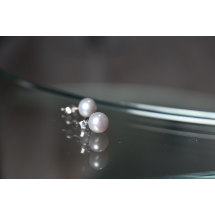 Sky Jewelry Серебряные серьги-гвоздики с жемчугом серого цвета