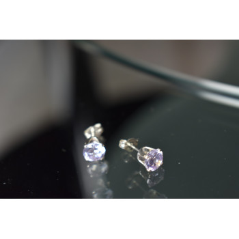 Sky Jewelry Серебряные серьги-гвоздики с сиреневым фианитом