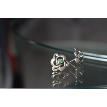 Sky Jewelry Серебряные серьги-гвоздики 925 проба с Изумрудом