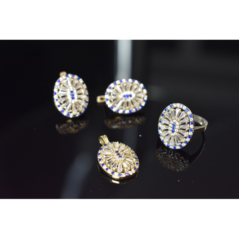 Sky Jewelry Серебряный набор с сапфирами и фианитами 925 проба