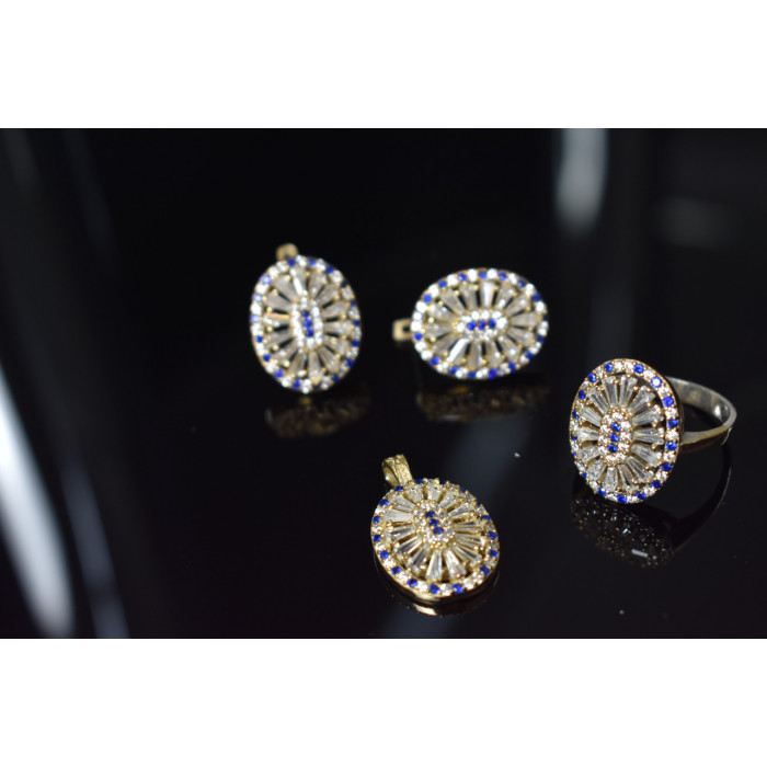 Sky Jewelry Серебряный набор с сапфирами и фианитами 925 проба