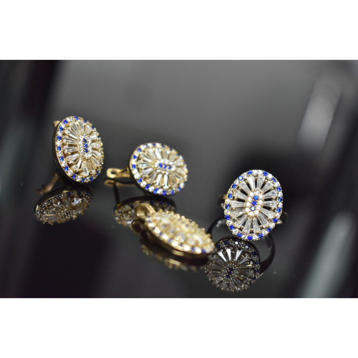 Sky Jewelry Серебряный набор с сапфирами и фианитами 925 проба