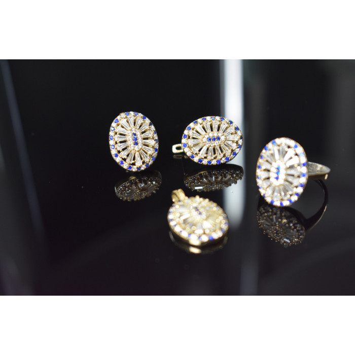 Sky Jewelry Серебряный набор с сапфирами и фианитами 925 проба