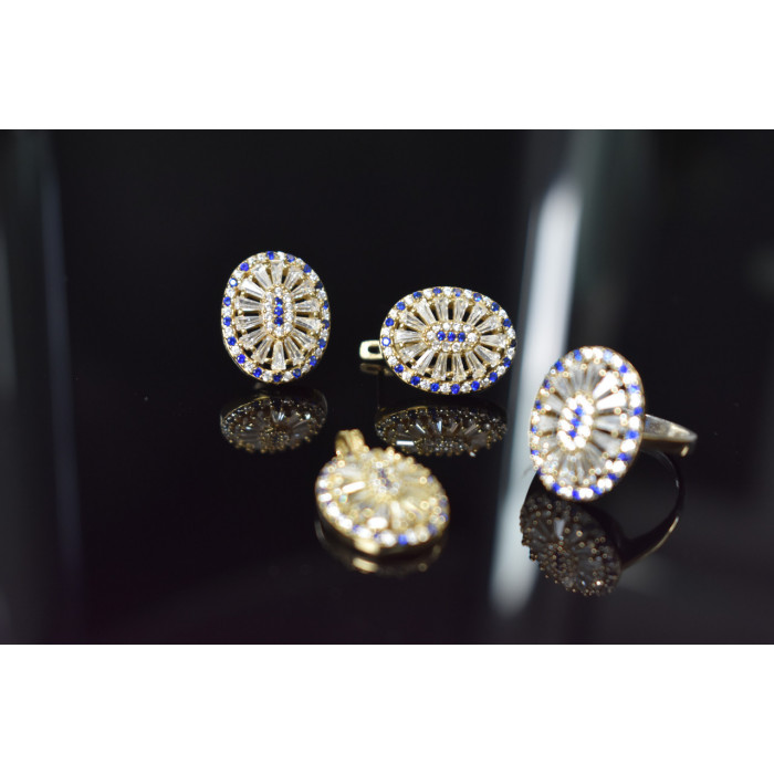 Sky Jewelry Серебряный набор с сапфирами и фианитами 925 проба