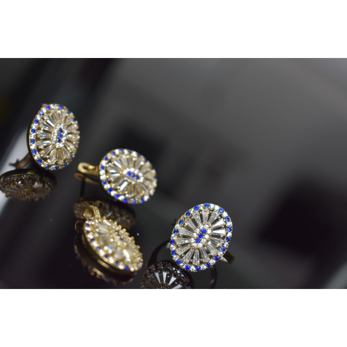 Sky Jewelry Серебряный набор с сапфирами и фианитами 925 проба