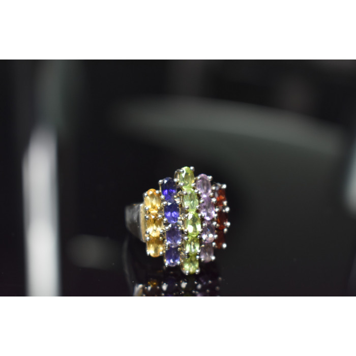 Sky Jewelry Серебряное кольцо с Гранатом, Танзанитом, Перидотом, Аметистом и Гелиодором