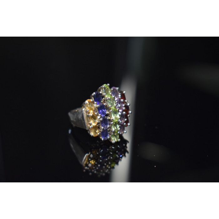 Sky Jewelry Серебряное кольцо с Гранатом, Танзанитом, Перидотом, Аметистом и Гелиодором