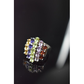 Sky Jewelry Серебряное кольцо с Гранатом, Танзанитом, Перидотом, Аметистом и Гелиодором