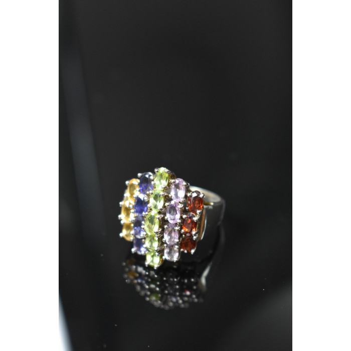 Sky Jewelry Серебряное кольцо с Гранатом, Танзанитом, Перидотом, Аметистом и Гелиодором