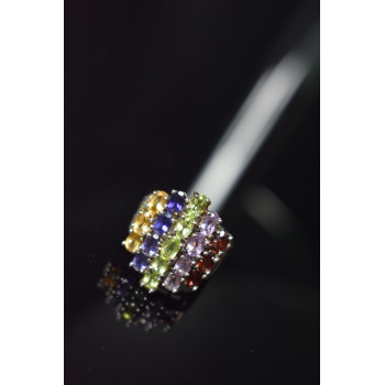 Sky Jewelry Серебряное кольцо с Гранатом, Танзанитом, Перидотом, Аметистом и Гелиодором