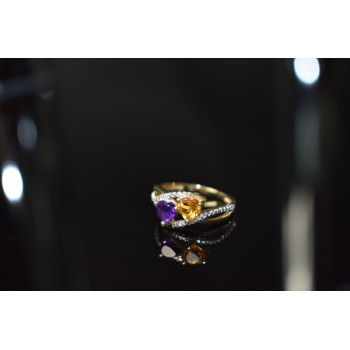 Sky Jewelry Золотое кольцо 10К (417 проба) с Аметистом и Гелиодором