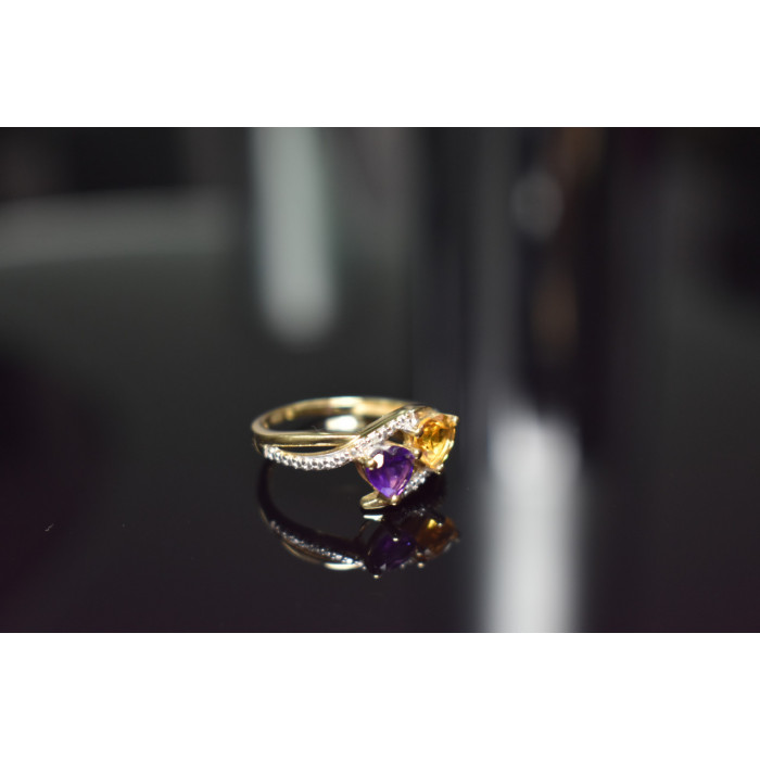 Sky Jewelry Золотое кольцо 10К (417 проба) с Аметистом и Гелиодором