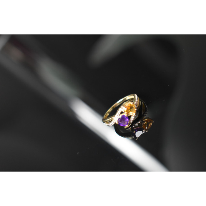Sky Jewelry Золотое кольцо 10К (417 проба) с Аметистом и Гелиодором
