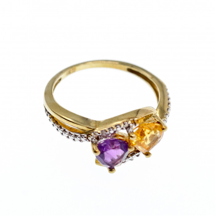 Sky Jewelry Золотое кольцо 10К (417 проба) с Аметистом и Гелиодором
