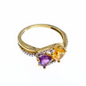 Sky Jewelry Золотое кольцо 10К (417 проба) с Аметистом и Гелиодором