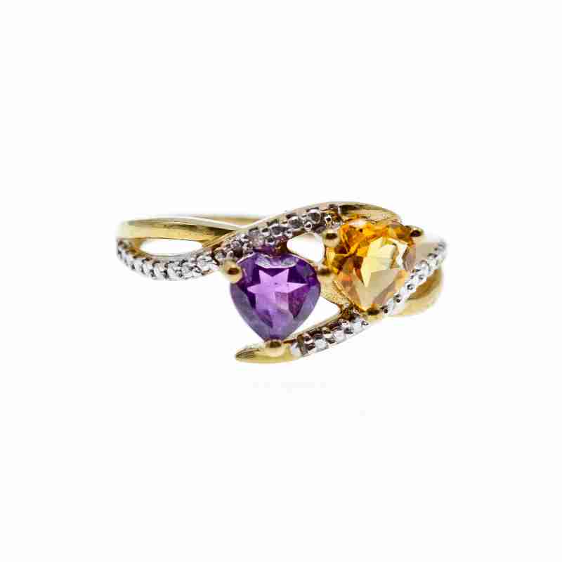 Sky Jewelry Золотое кольцо 10К (417 проба) с Аметистом и Гелиодором