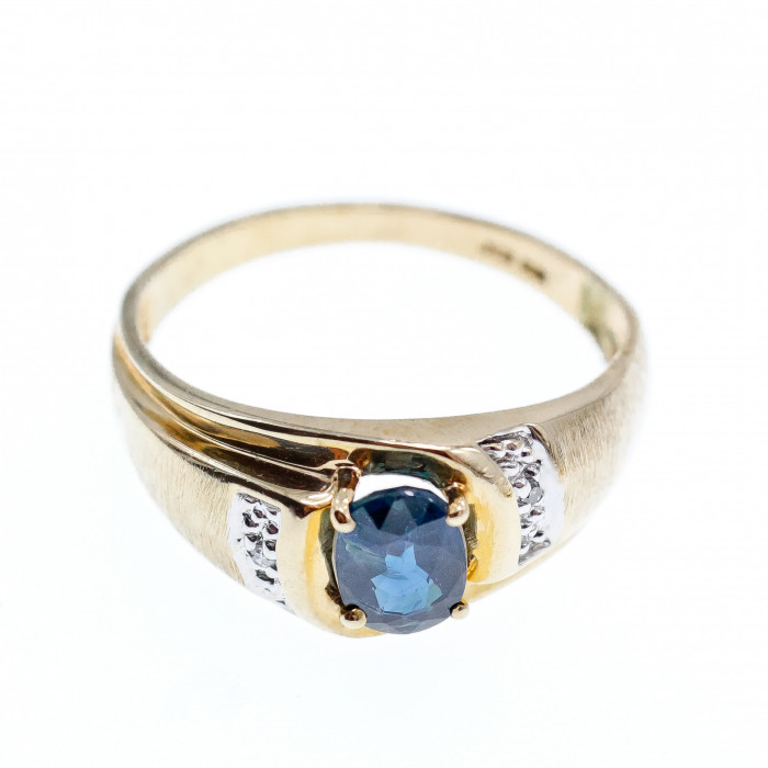 Sky Jewelry Золотое кольцо 10К (417 проба) с камнем Лондон Топаз и бриллиантами