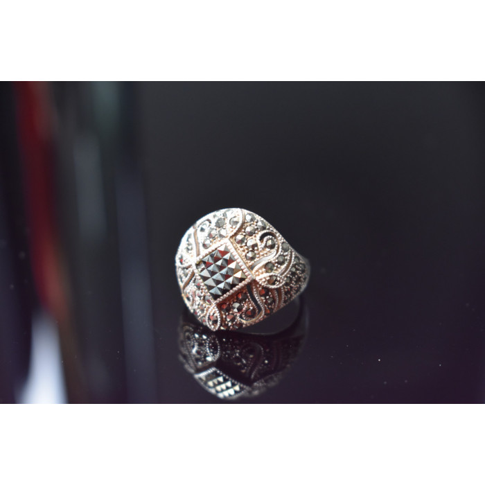 Sky Jewelry Серебряное кольцо 925 проба с камнями Черный нефрит