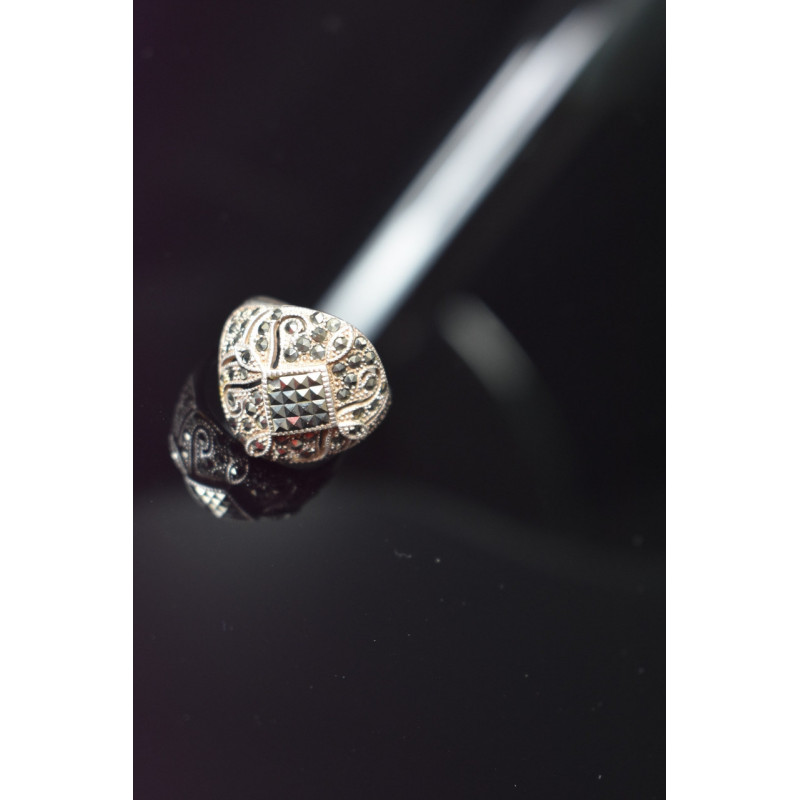 Sky Jewelry Серебряное кольцо 925 проба с камнями Черный нефрит