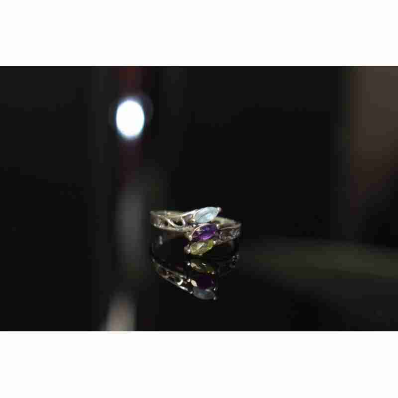 Sky Jewelry Серебряное кольцо 925 проба с Топазом, Аметистом и Перидотом