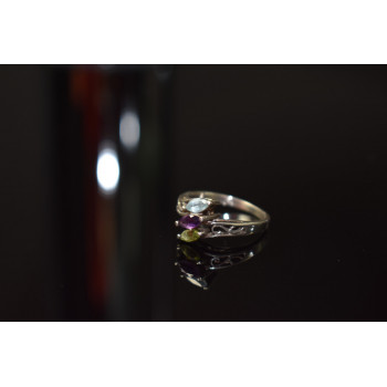 Sky Jewelry Серебряное кольцо 925 проба с Топазом, Аметистом и Перидотом