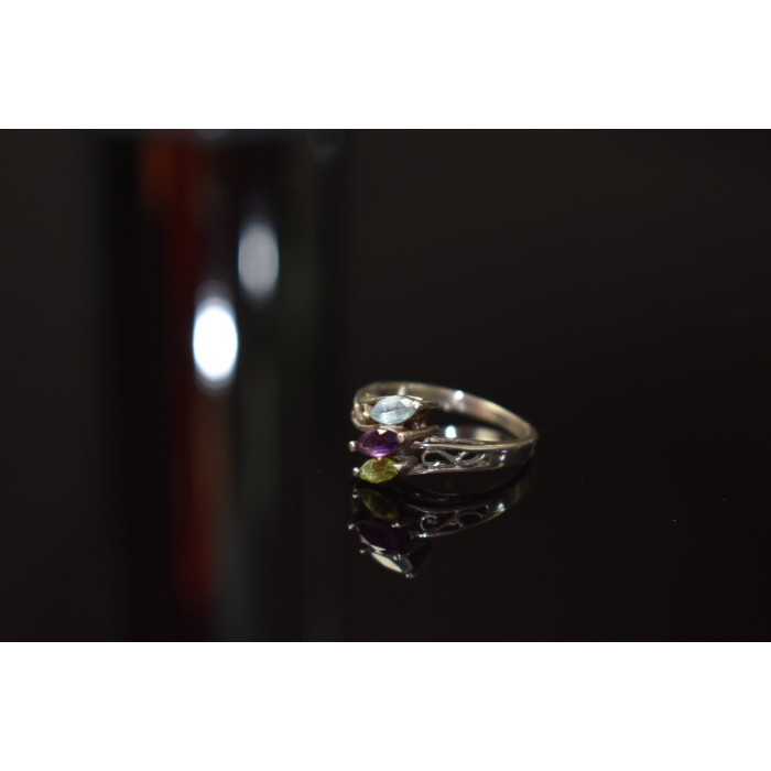 Sky Jewelry Серебряное кольцо 925 проба с Топазом, Аметистом и Перидотом