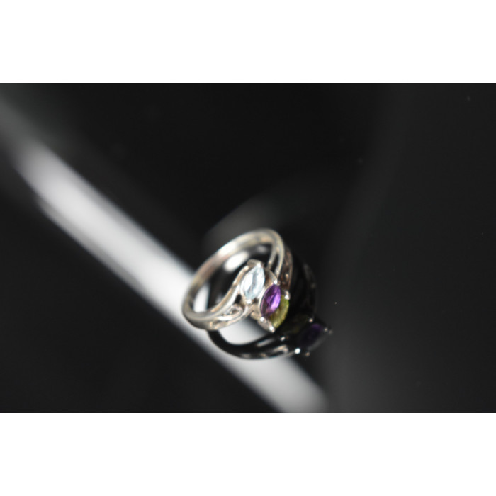 Sky Jewelry Серебряное кольцо 925 проба с Топазом, Аметистом и Перидотом