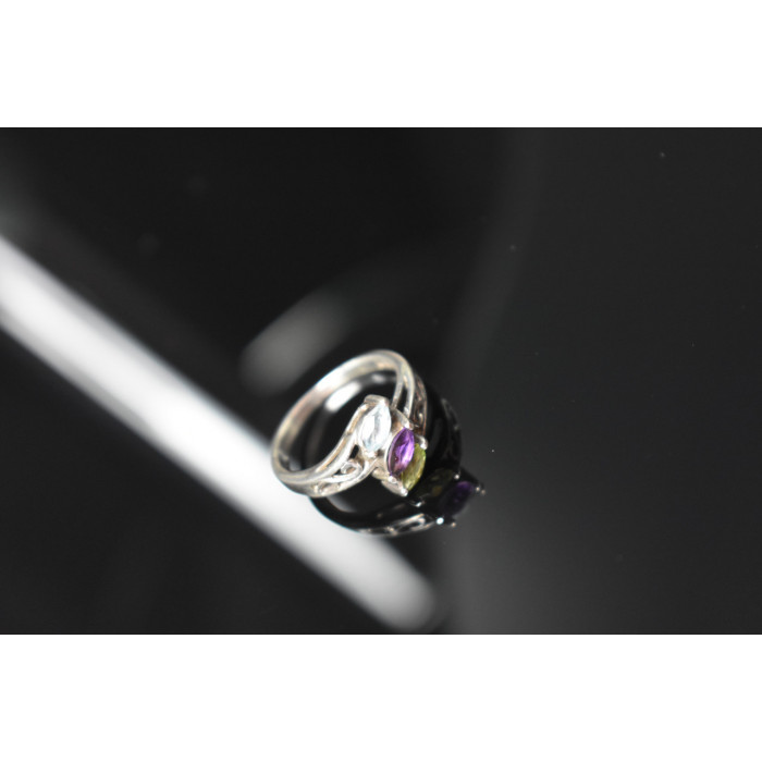 Sky Jewelry Серебряное кольцо 925 проба с Топазом, Аметистом и Перидотом