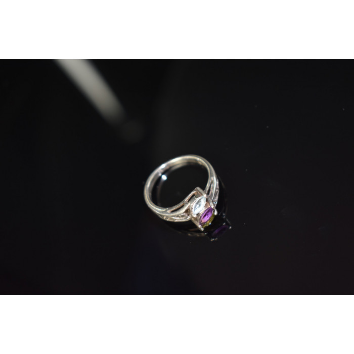Sky Jewelry Серебряное кольцо 925 проба с Топазом, Аметистом и Перидотом
