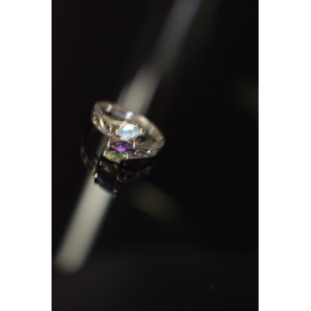 Sky Jewelry Серебряное кольцо 925 проба с Топазом, Аметистом и Перидотом