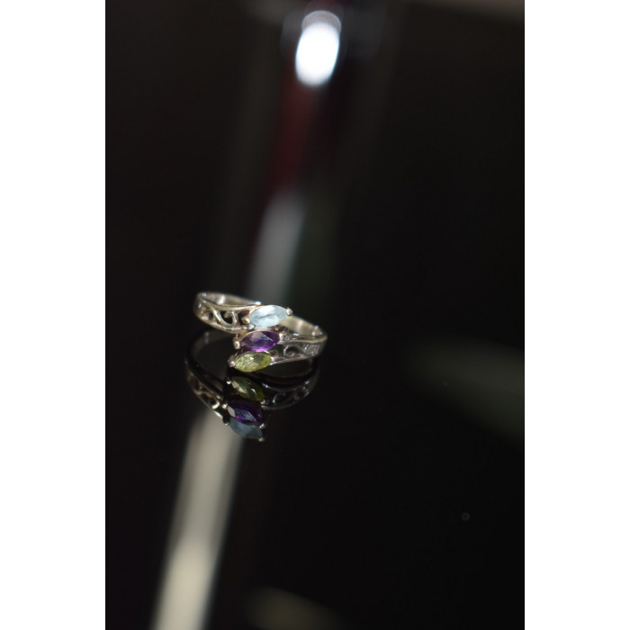 Sky Jewelry Серебряное кольцо 925 проба с Топазом, Аметистом и Перидотом