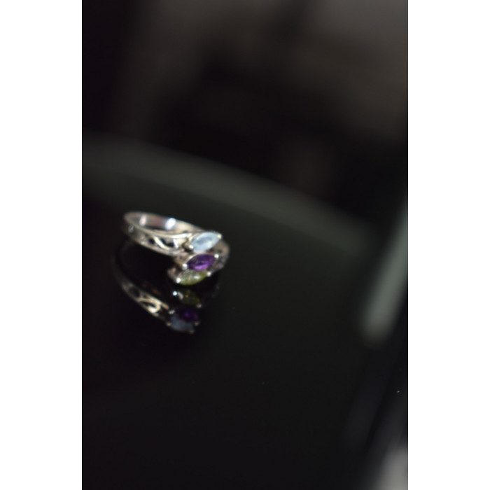 Sky Jewelry Серебряное кольцо 925 проба с Топазом, Аметистом и Перидотом