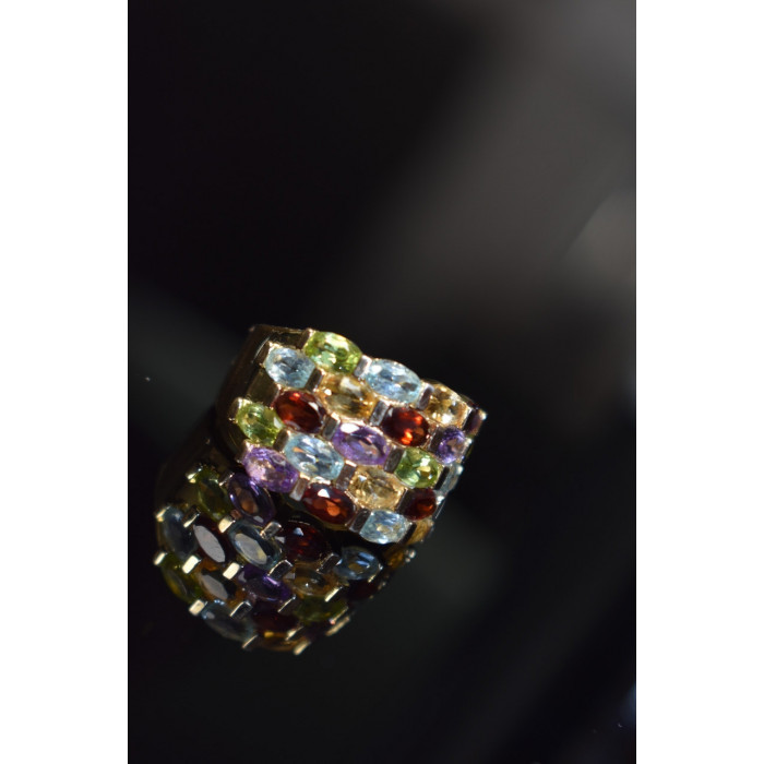 Sky Jewelry Серебряное кольцо в позолоте с натуральными камнями