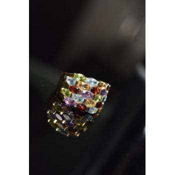 Sky Jewelry Серебряное кольцо в позолоте с натуральными камнями