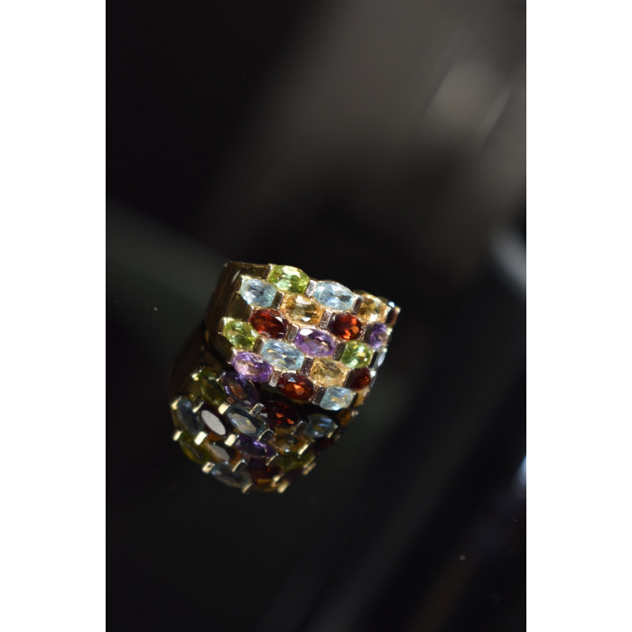 Sky Jewelry Серебряное кольцо в позолоте с натуральными камнями