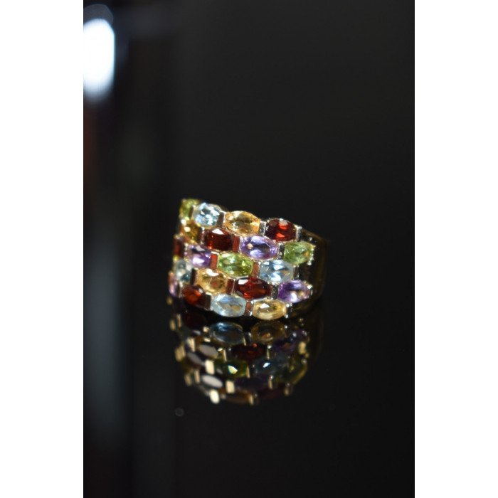 Sky Jewelry Серебряное кольцо в позолоте с натуральными камнями