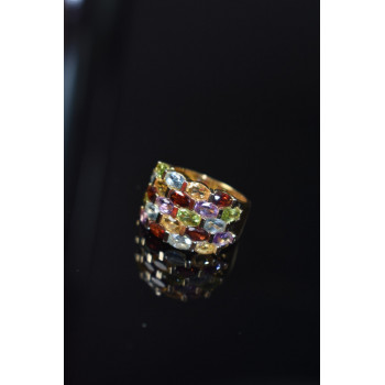 Sky Jewelry Серебряное кольцо в позолоте с натуральными камнями