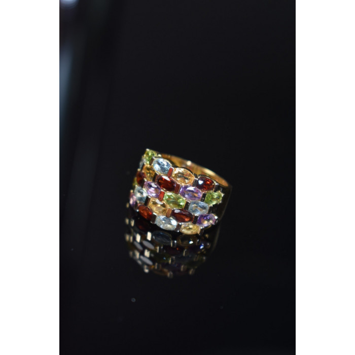 Sky Jewelry Серебряное кольцо в позолоте с натуральными камнями